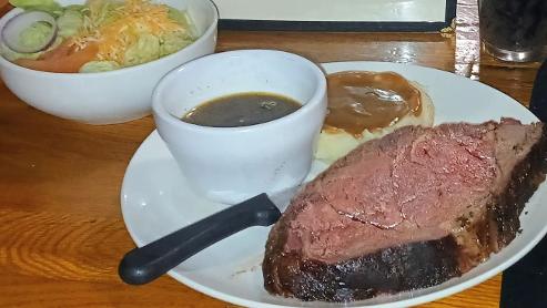 Actual Silver Spur prime rib dinner with sides